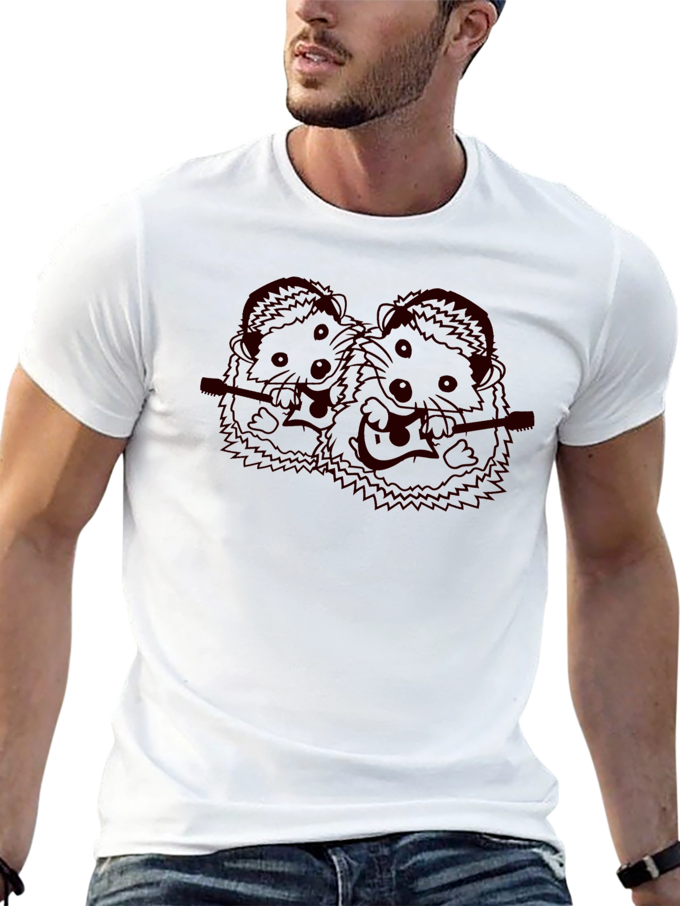 Musician Hedgehog Black T-Shirt