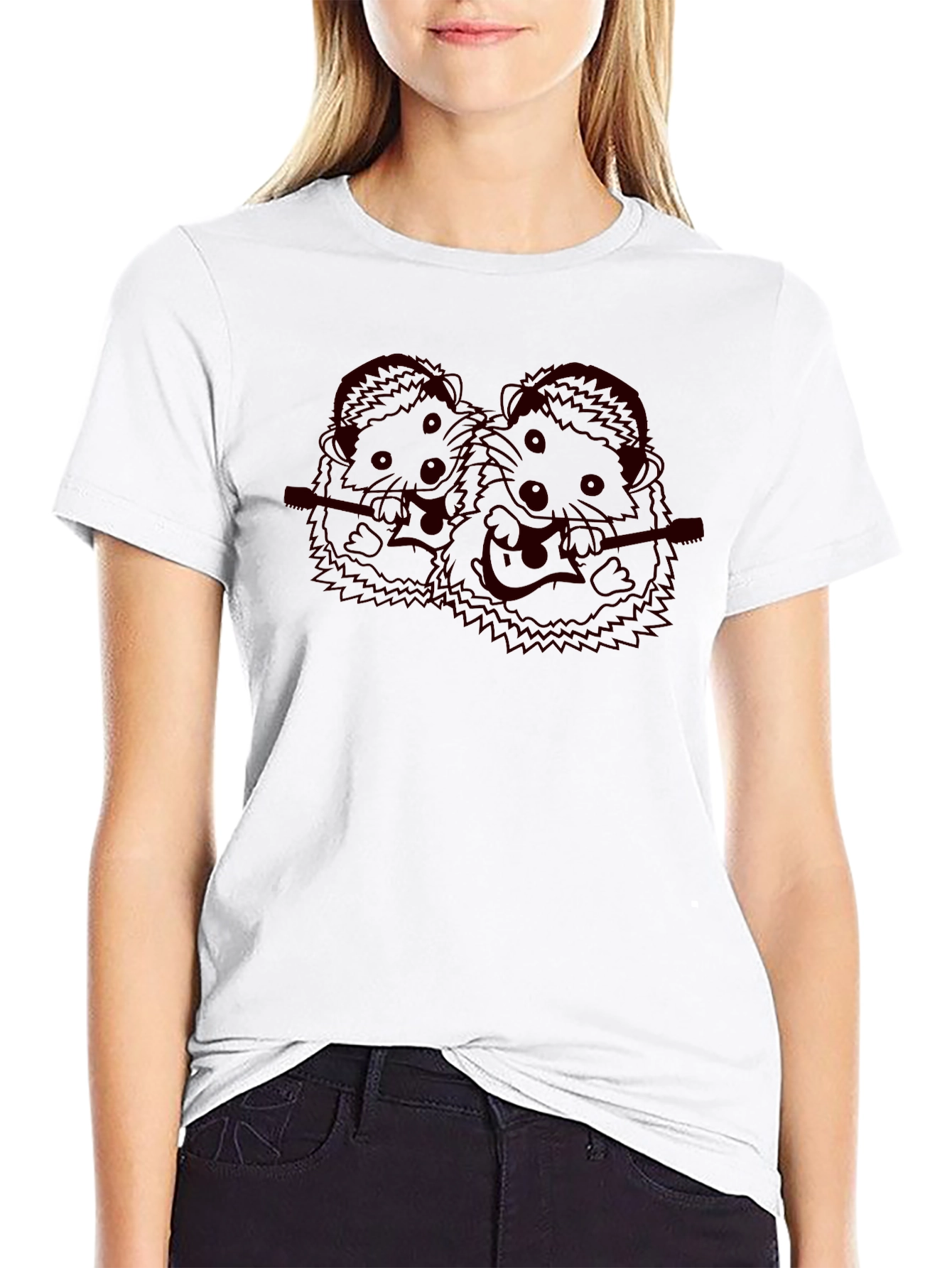 Musician Hedgehog Black T-Shirt