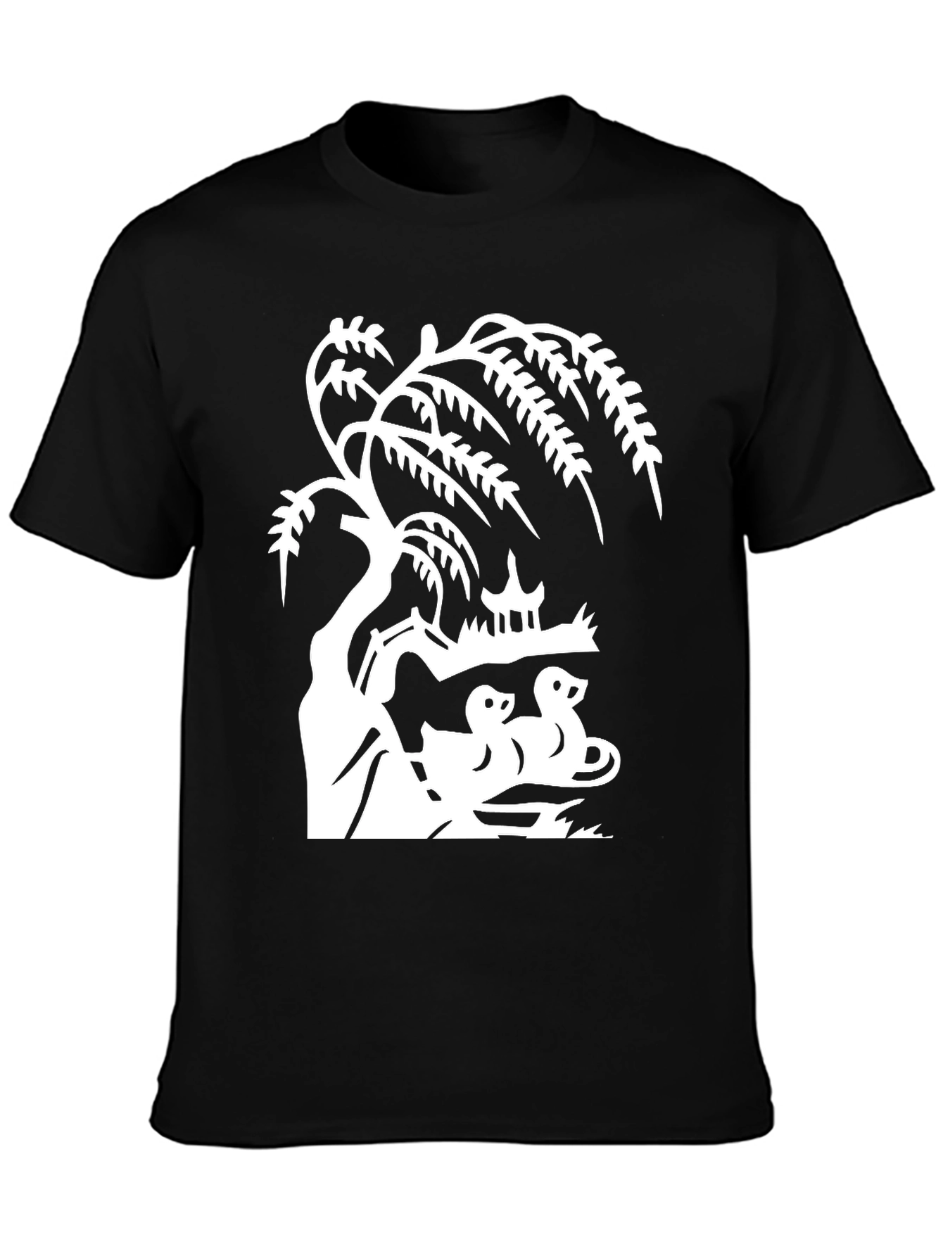 Willow Tree and Duck Pond Black T-Shirt