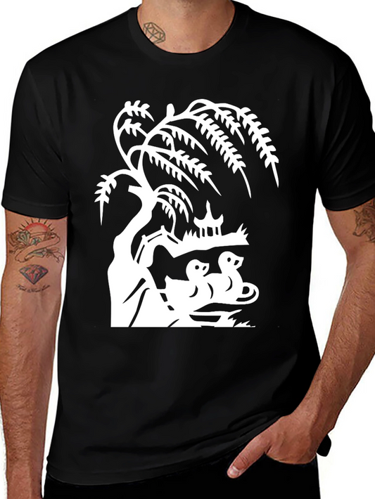 Willow Tree and Duck Pond Black T-Shirt