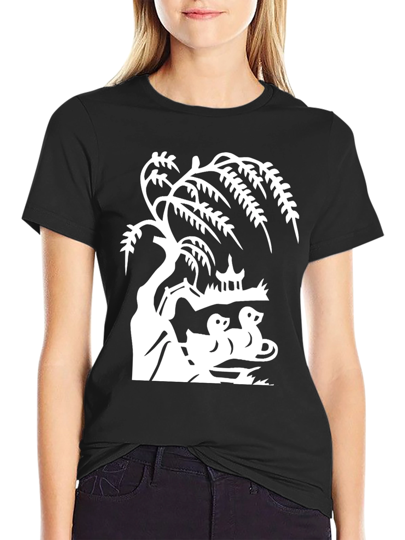 Willow Tree and Duck Pond Black T-Shirt