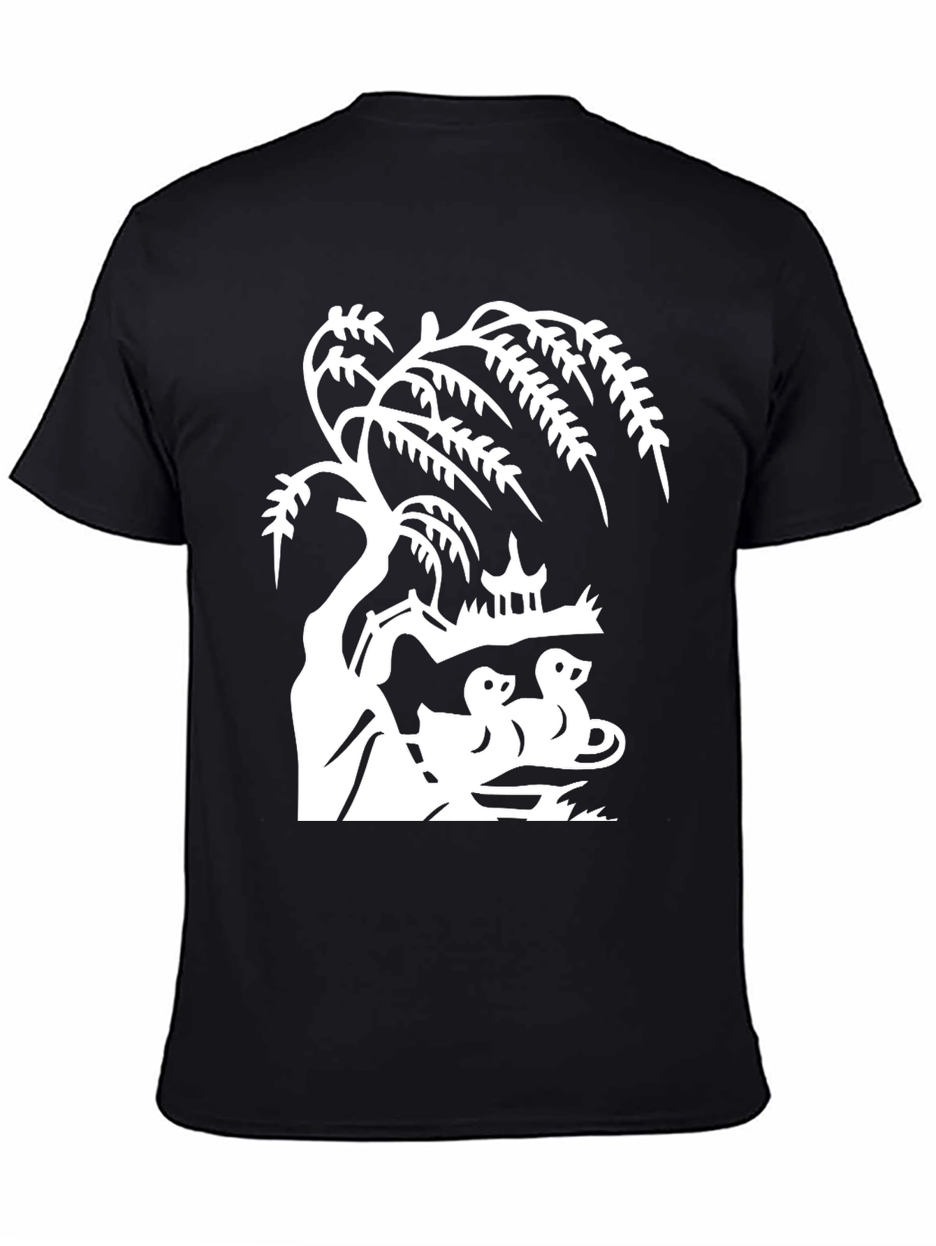 Willow Tree and Duck Pond Black T-Shirt