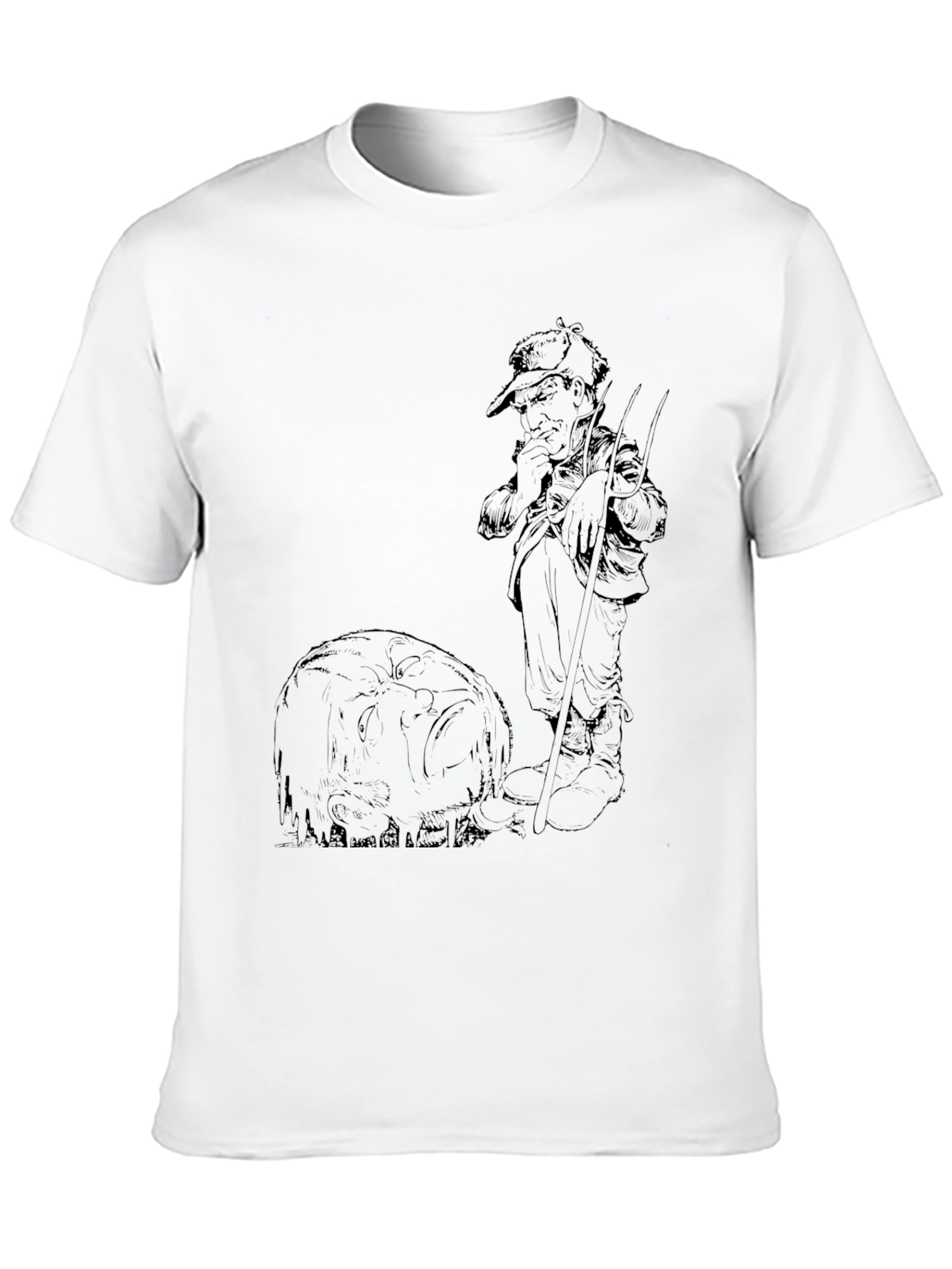 Black Graphic Tee - Fisherman & Fish Design