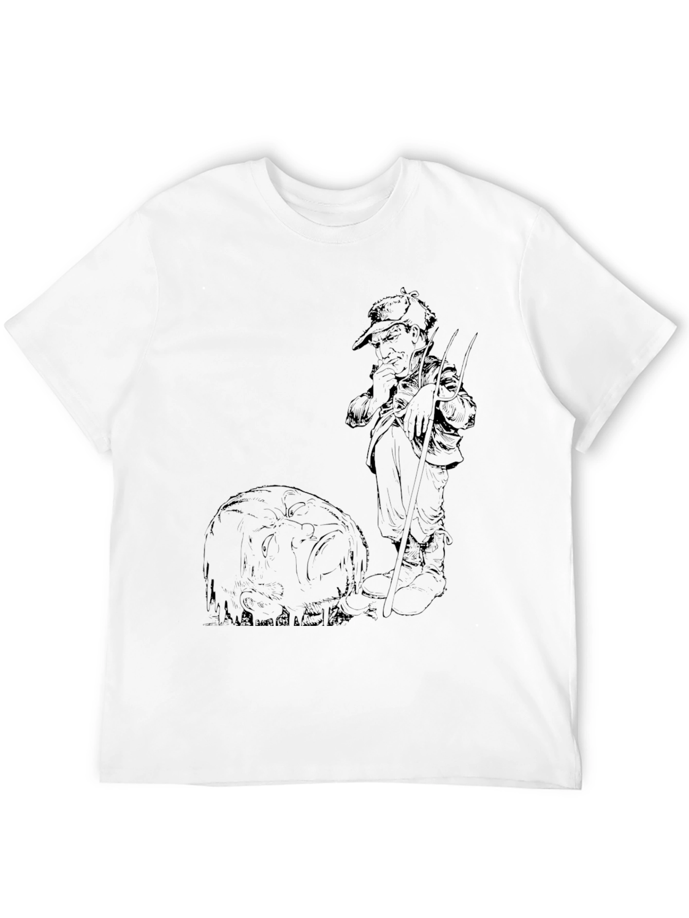 Black Graphic Tee - Fisherman & Fish Design
