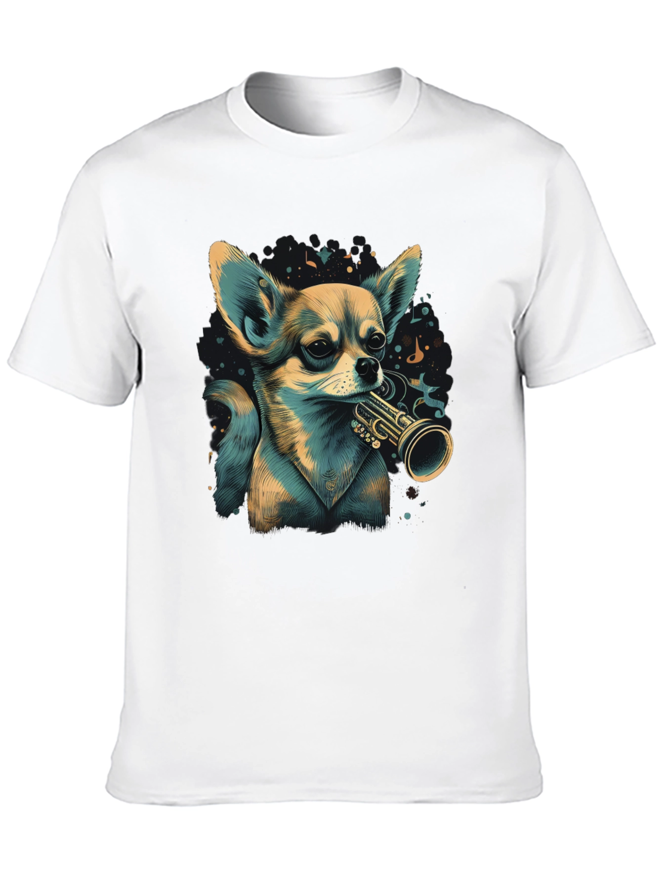 Dog with Trumpet Graphic Black T-Shirt