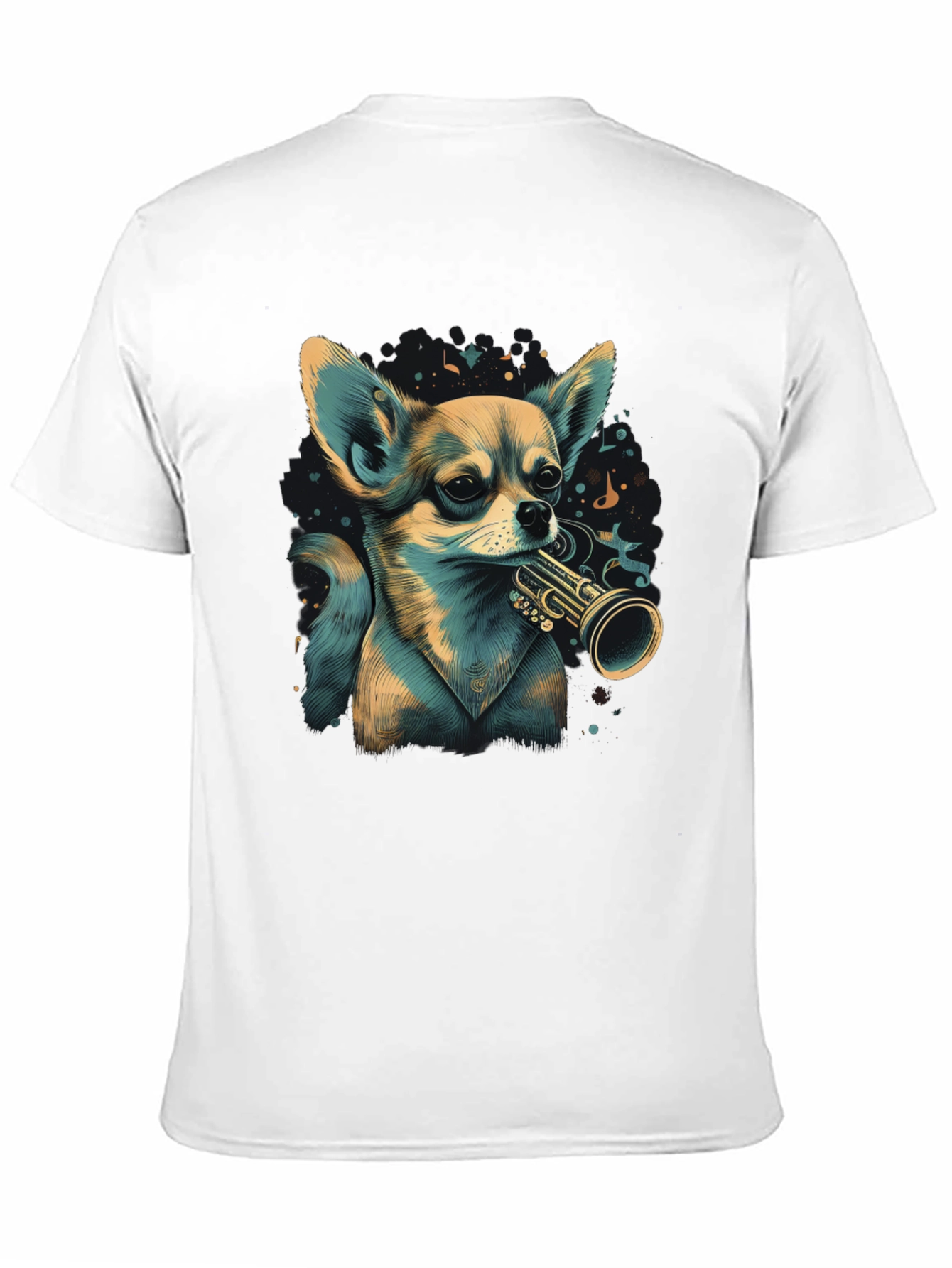 Dog with Trumpet Graphic Black T-Shirt