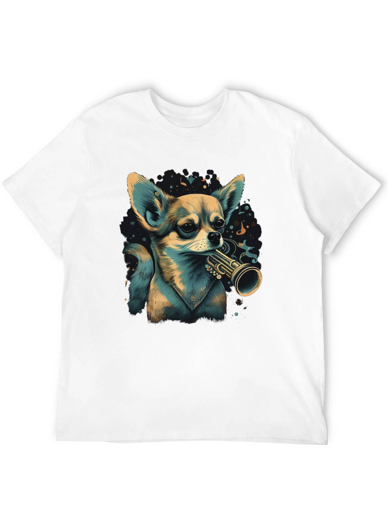 Dog with Trumpet Graphic Black T-Shirt