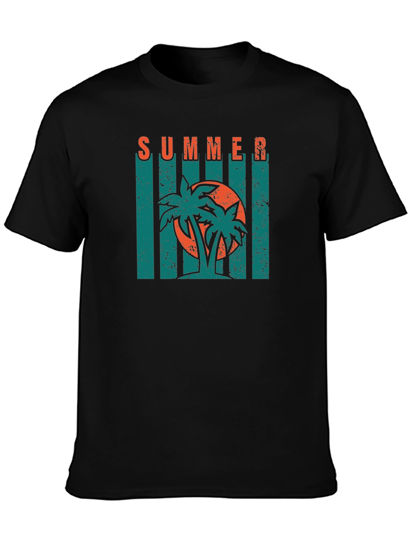 Summer Palm Tree Graphic Print Black T-Shirt
