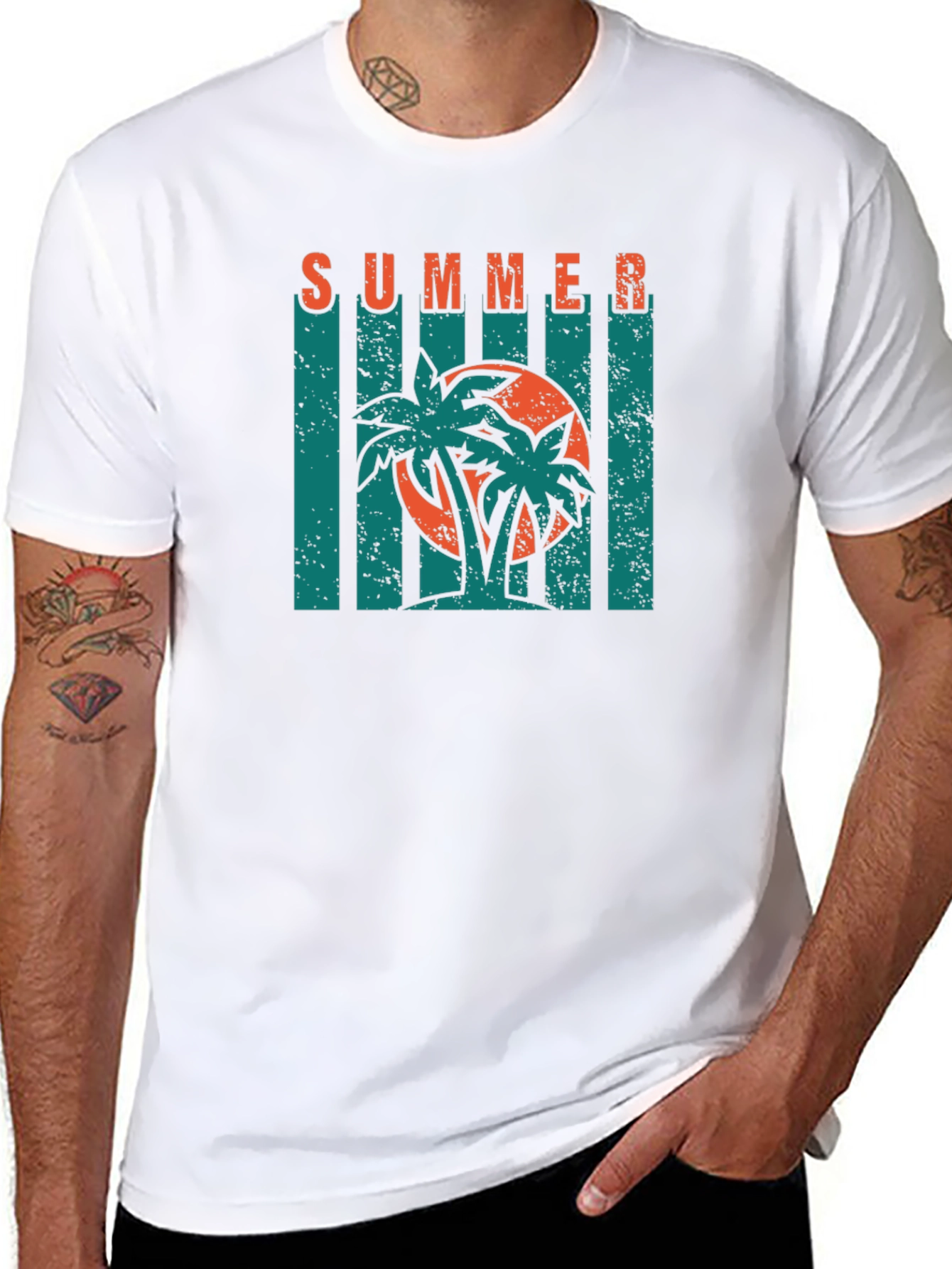 Summer Palm Tree Graphic Print Black T-Shirt