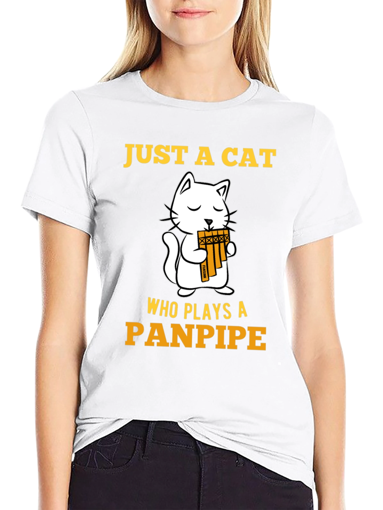 Cat Panpipe T-Shirt - Musical Animal Tee