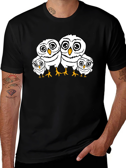 Cute Owl Family T-Shirt - Black Crew Neck Tee