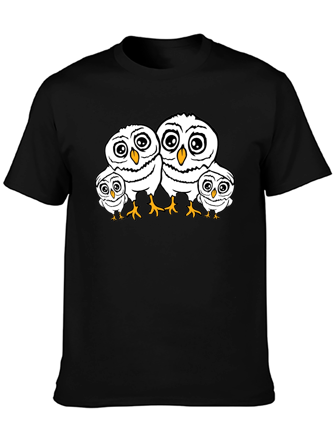 Cute Owl Family T-Shirt - Black Crew Neck Tee
