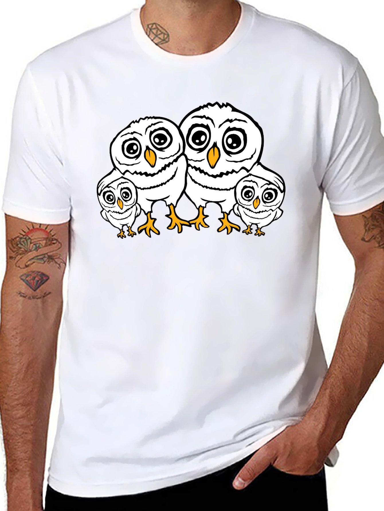 Cute Owl Family T-Shirt - Black Crew Neck Tee