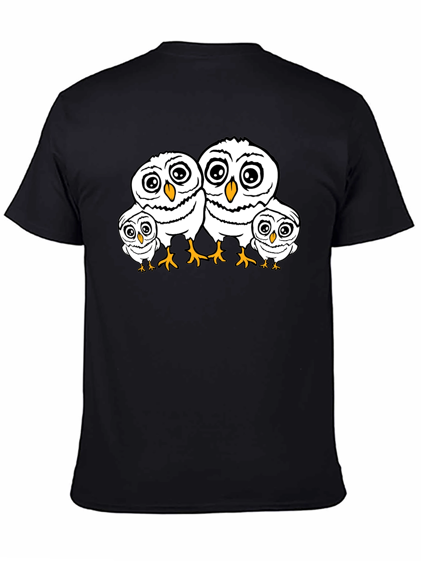 Cute Owl Family T-Shirt - Black Crew Neck Tee