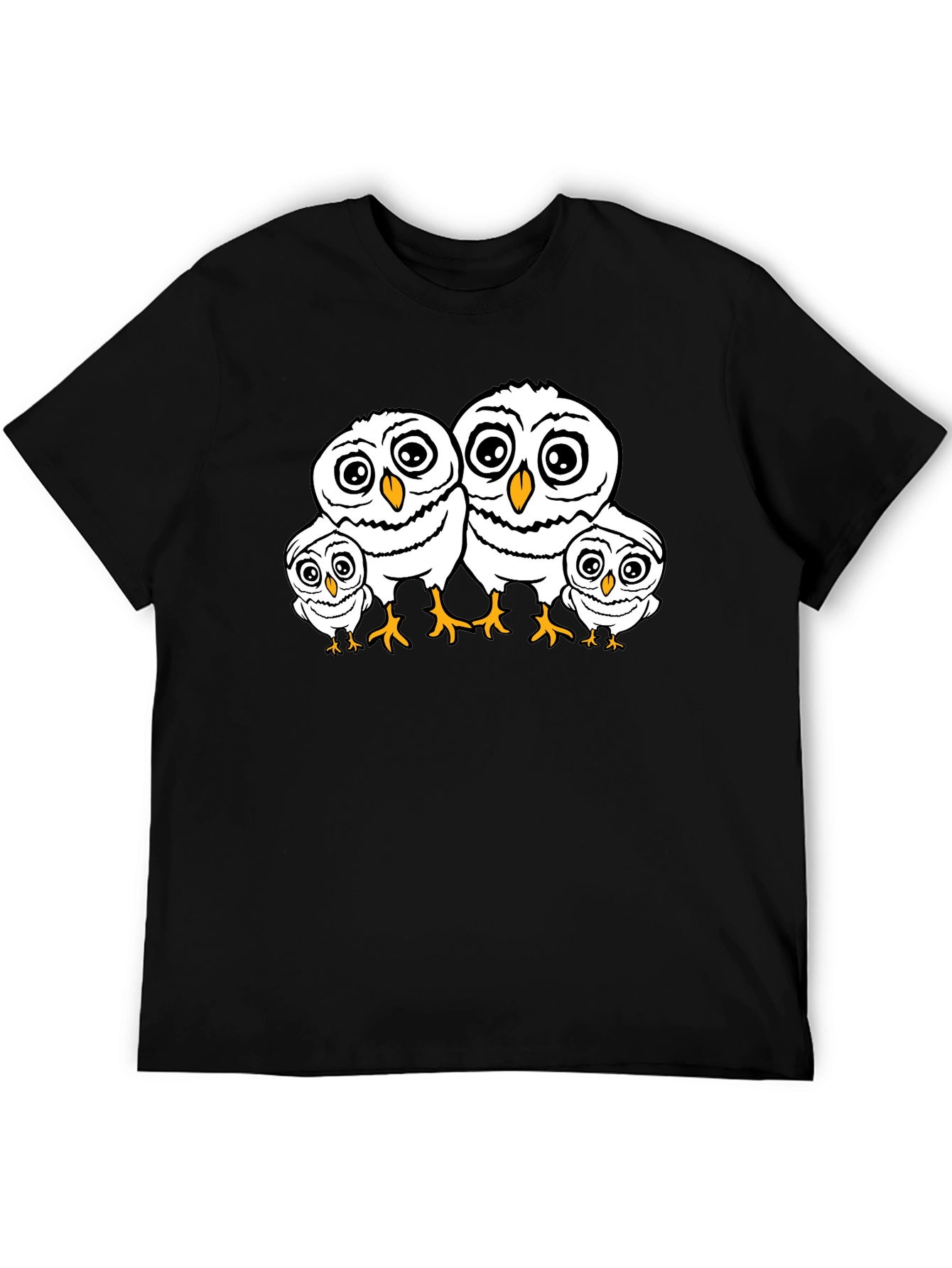 Cute Owl Family T-Shirt - Black Crew Neck Tee