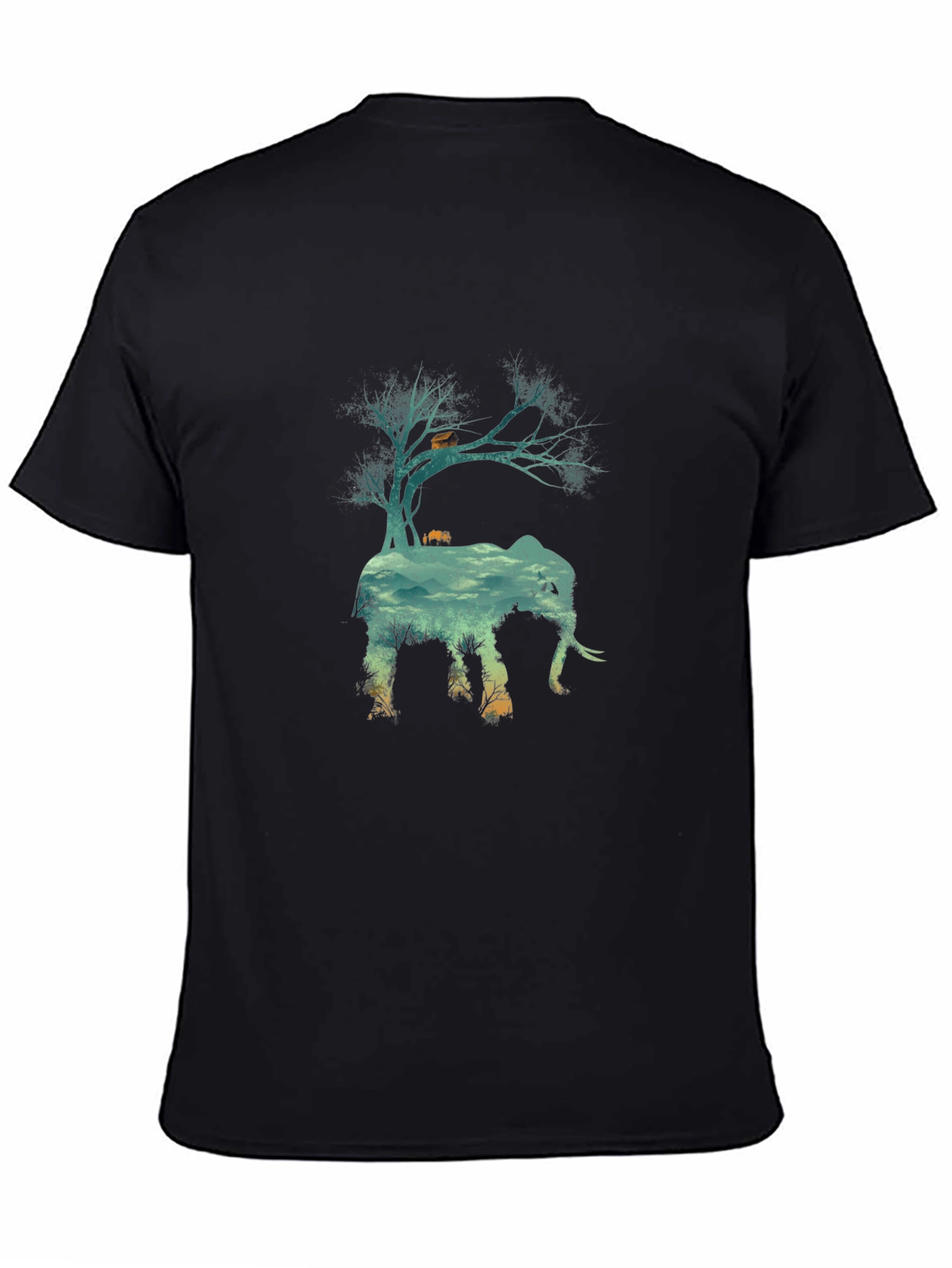 Nature Elephant Graphic Tee - Black Crew Neck T-Shirt