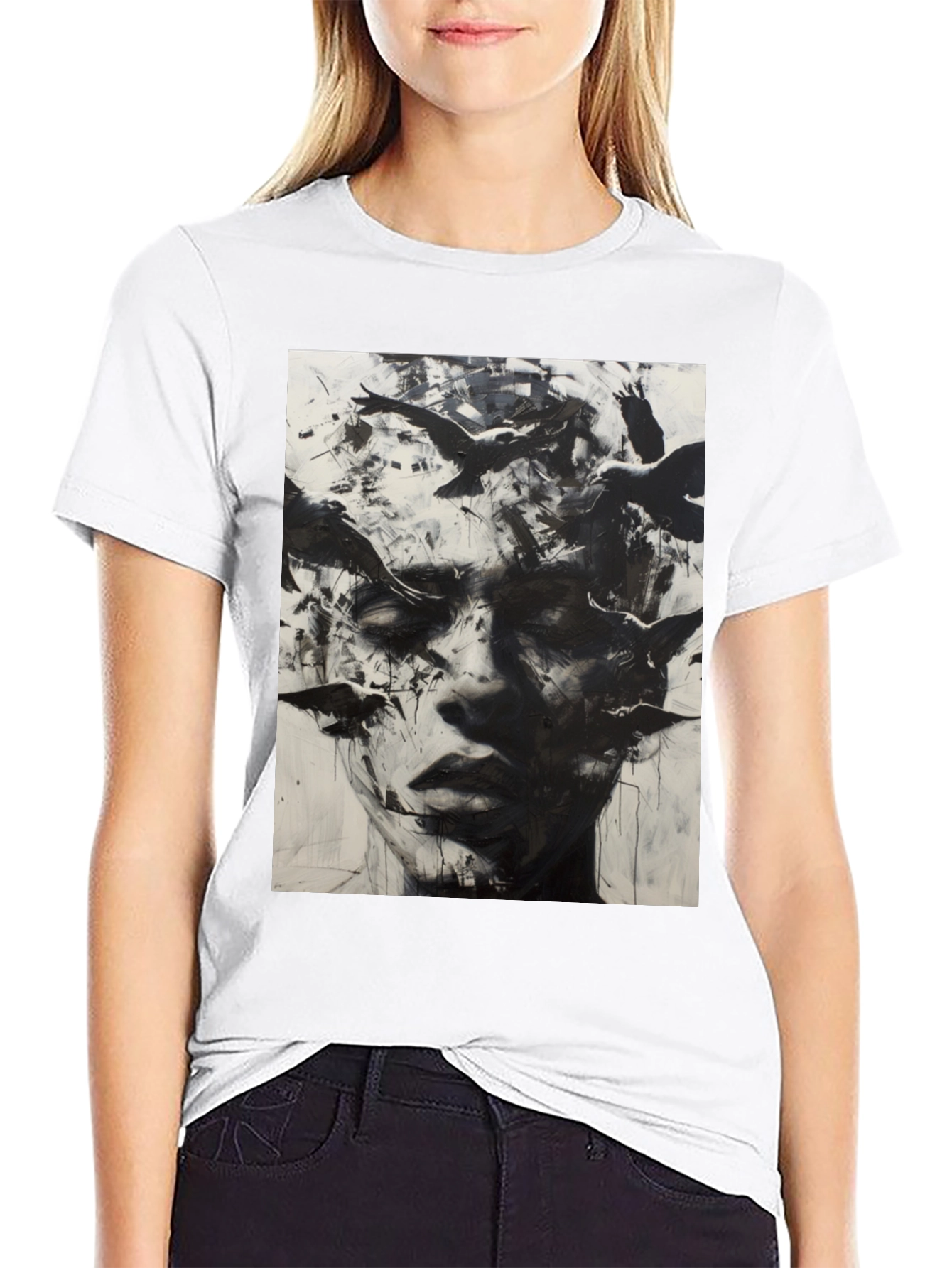 Abstract Bird Portrait Graphic T-Shirt