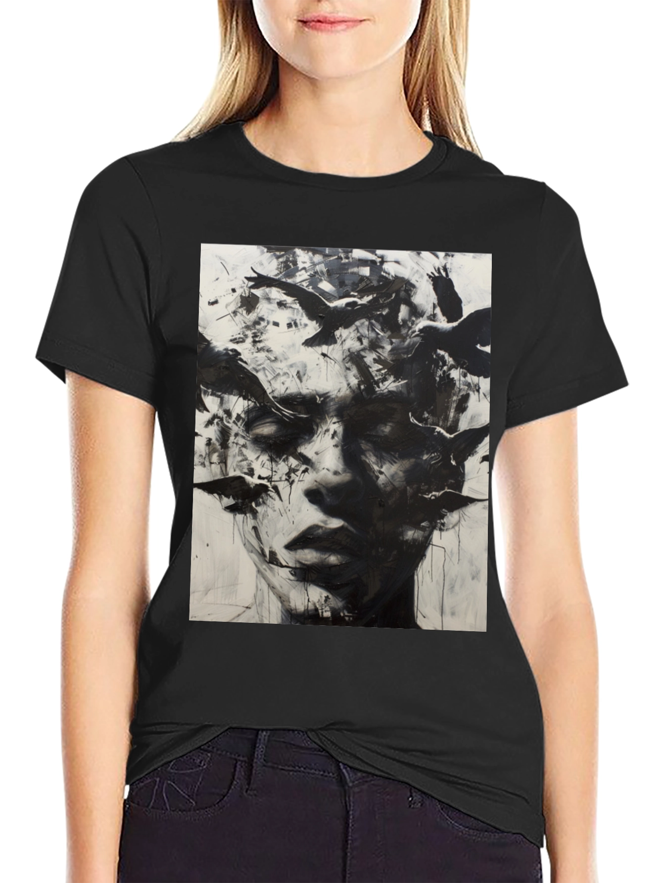 Abstract Bird Portrait Graphic T-Shirt