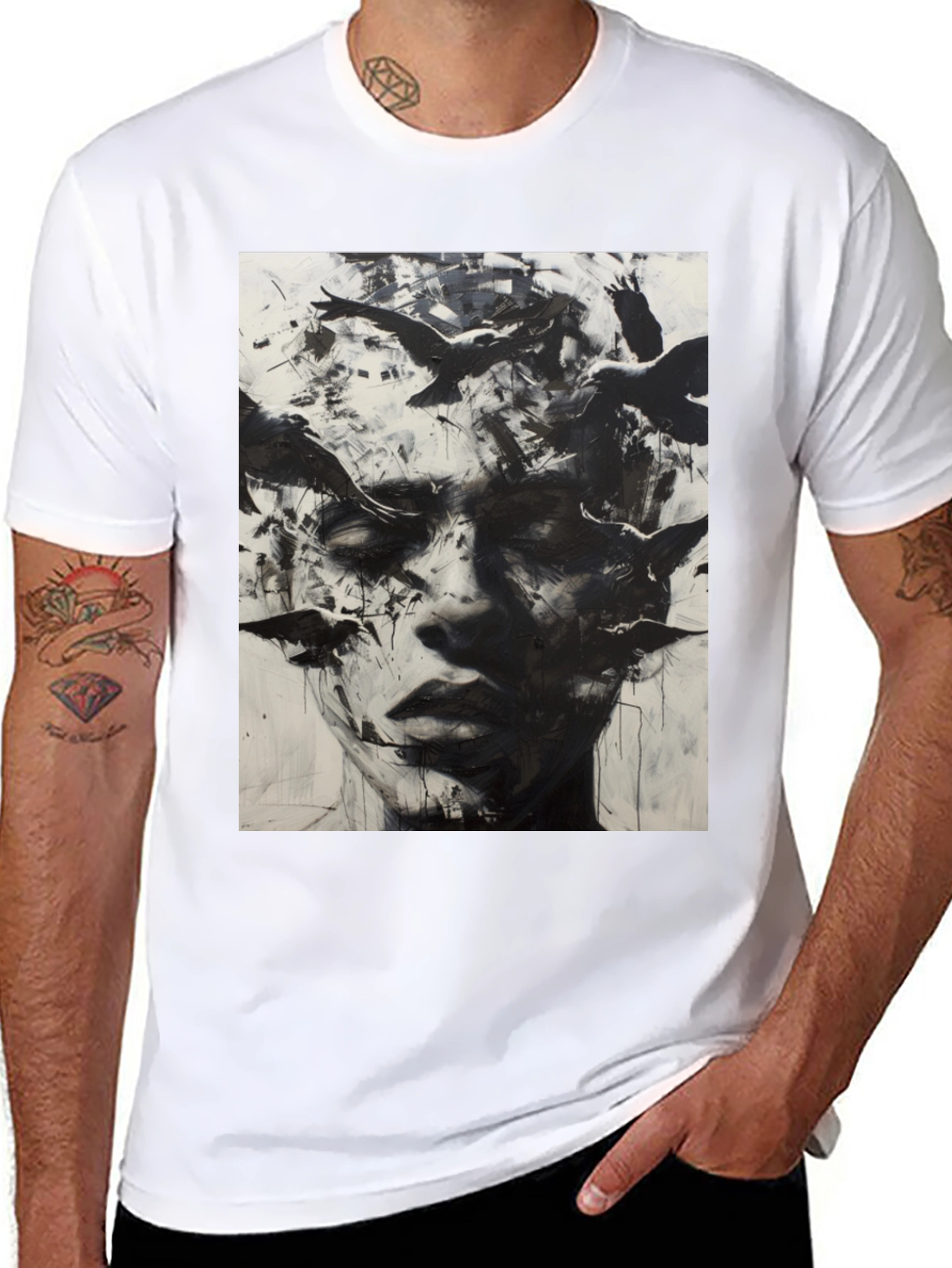 Abstract Bird Portrait Graphic T-Shirt