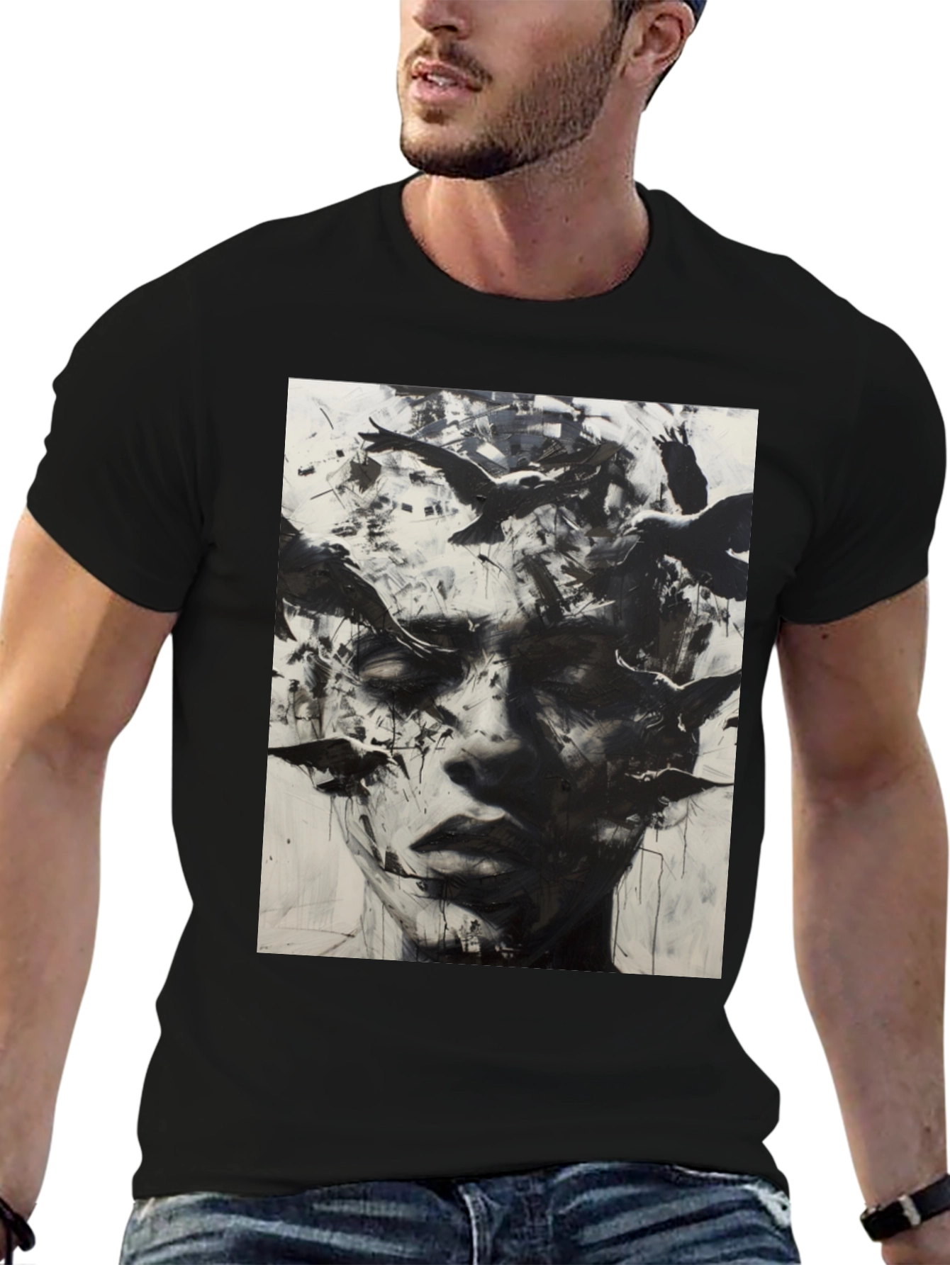 Abstract Bird Portrait Graphic T-Shirt