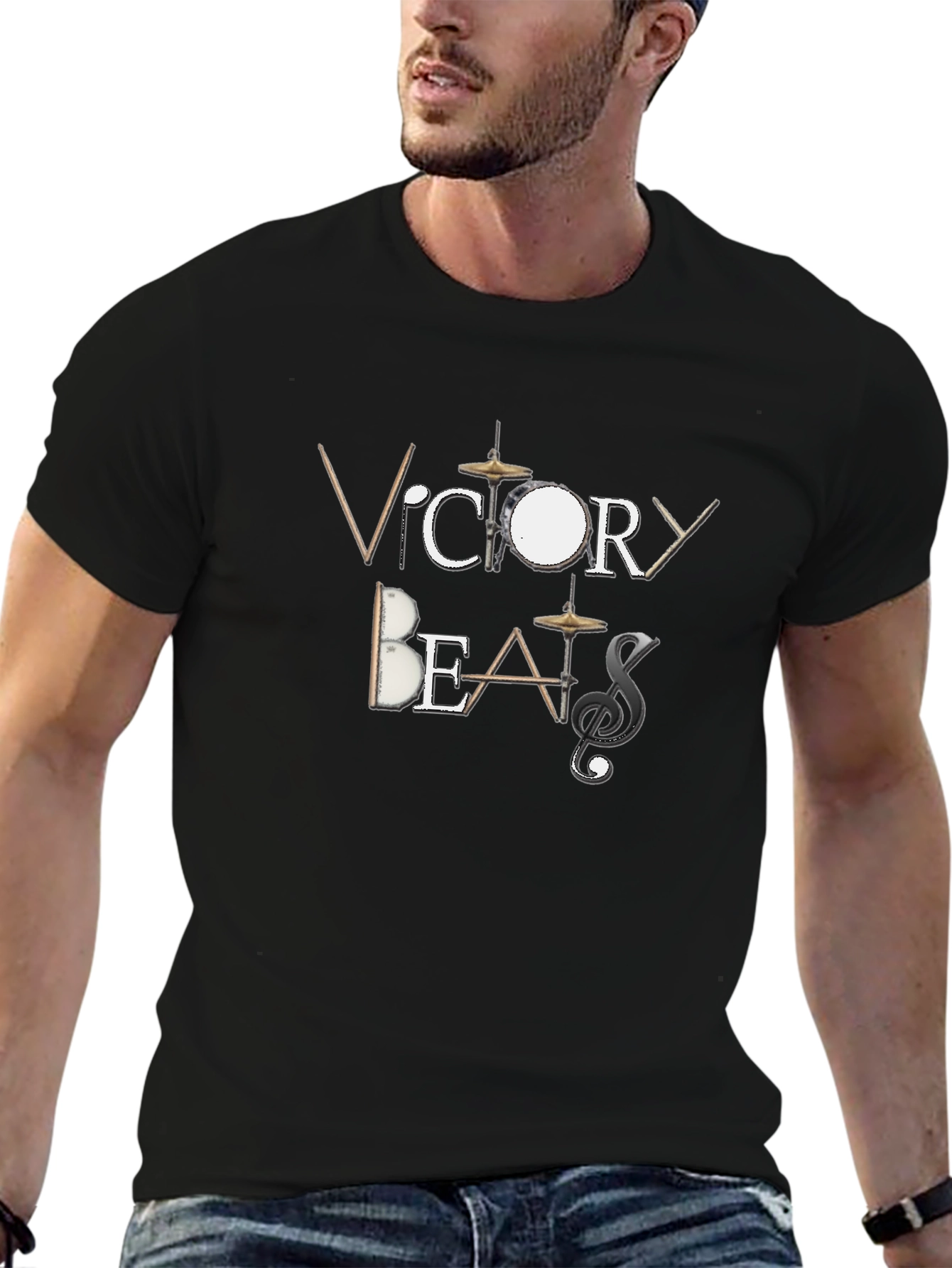 Victory Beats Mens Black Graphic T-Shirt