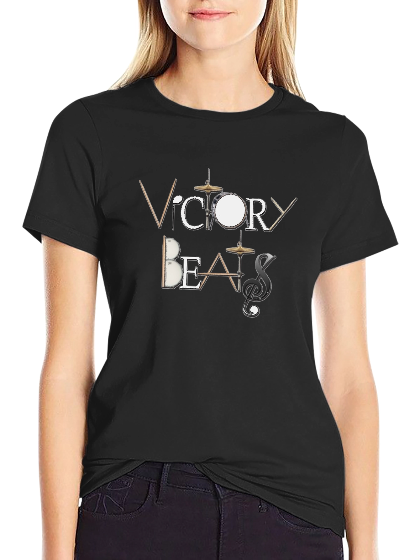 Victory Beats Mens Black Graphic T-Shirt