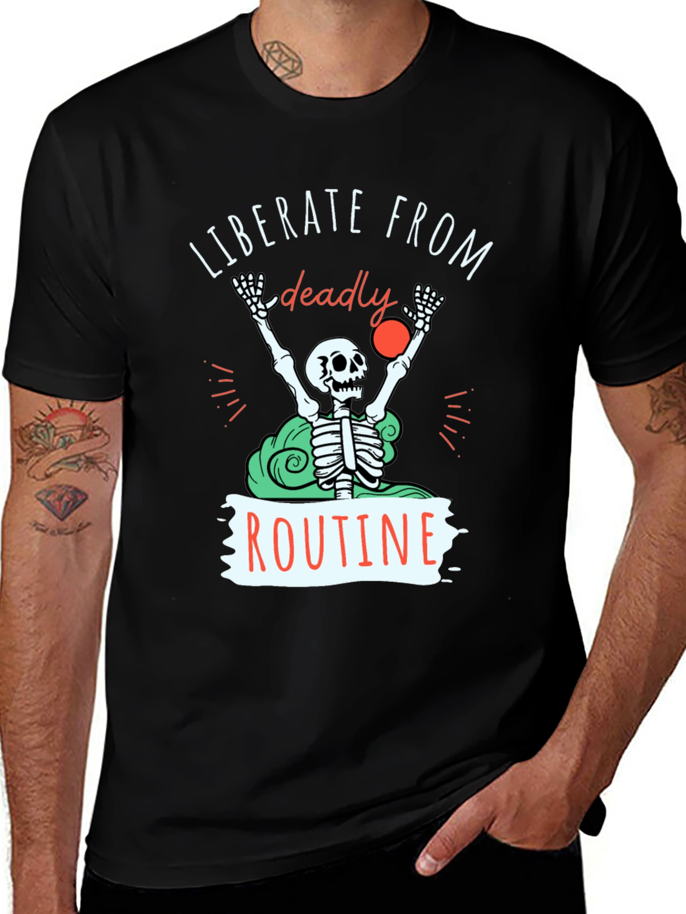 Liberate from Routine T-Shirt - Skeleton Design
