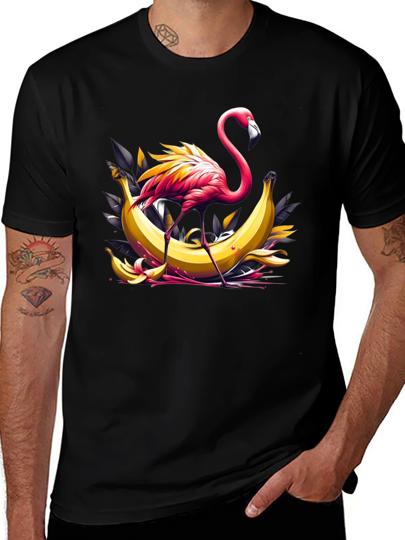 Flamingo & Banana Graphic T-Shirt - Unique Design