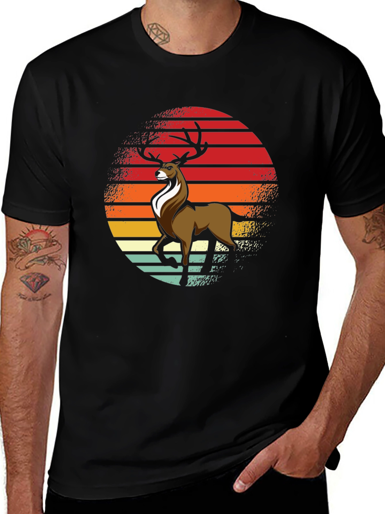 Retro Deer Graphic Tee - Black
