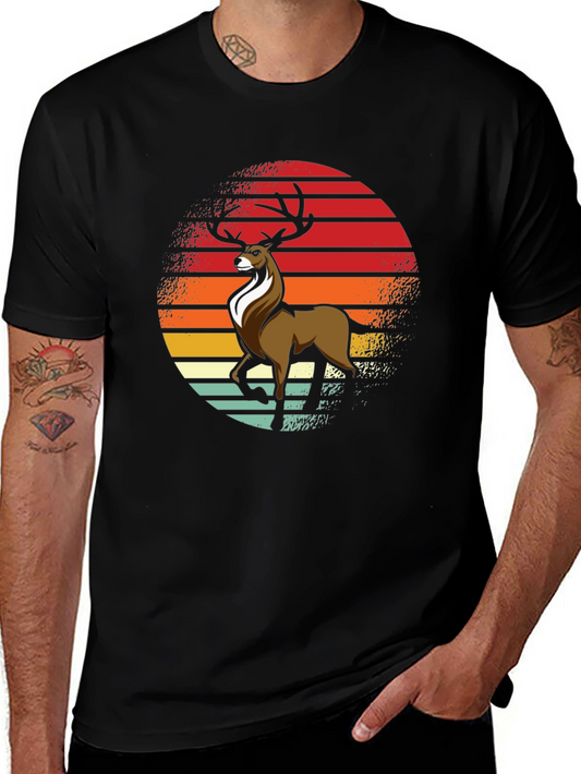 Retro Deer Graphic Tee - Black
