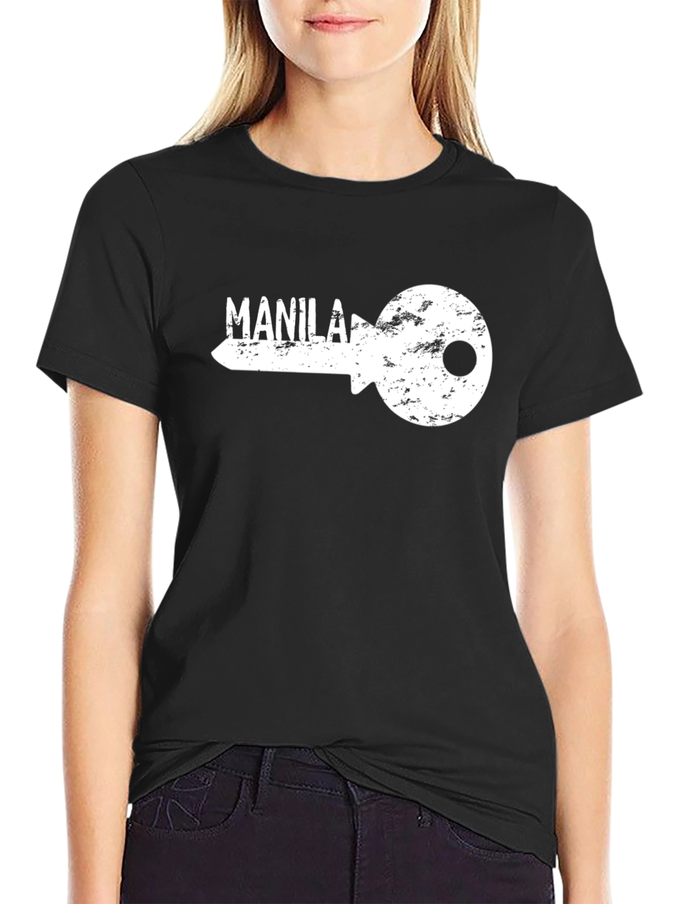 Manila Key Graphic T-Shirt - Black Crew Neck Tee