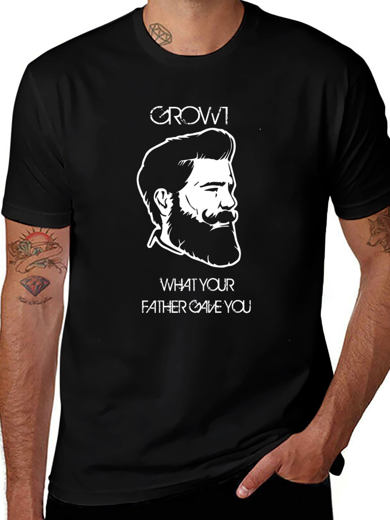 Grow! Beard Graphic Print Black T-Shirt