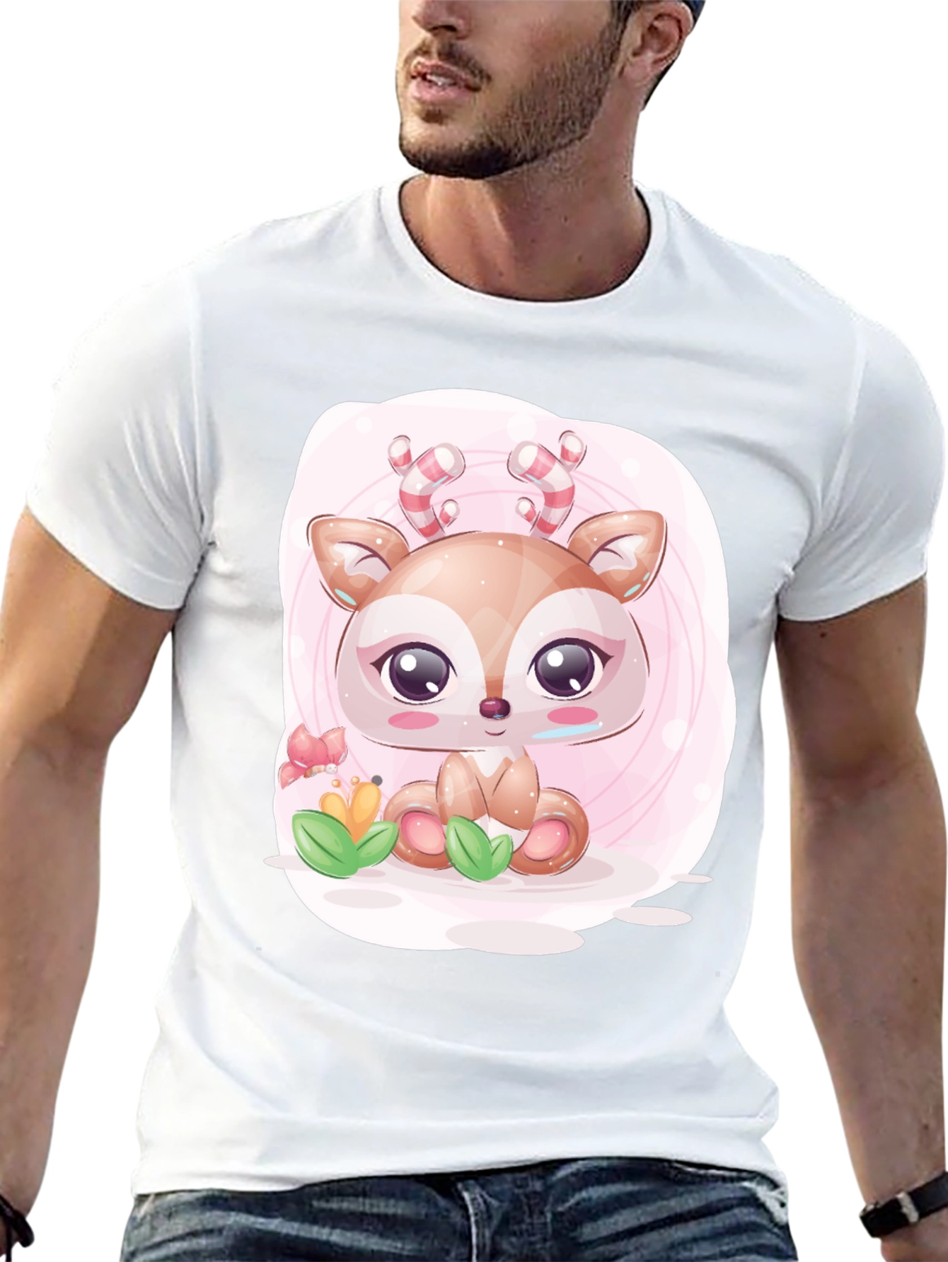 Cute Deer Graphic Tee - Black Casual T-Shirt
