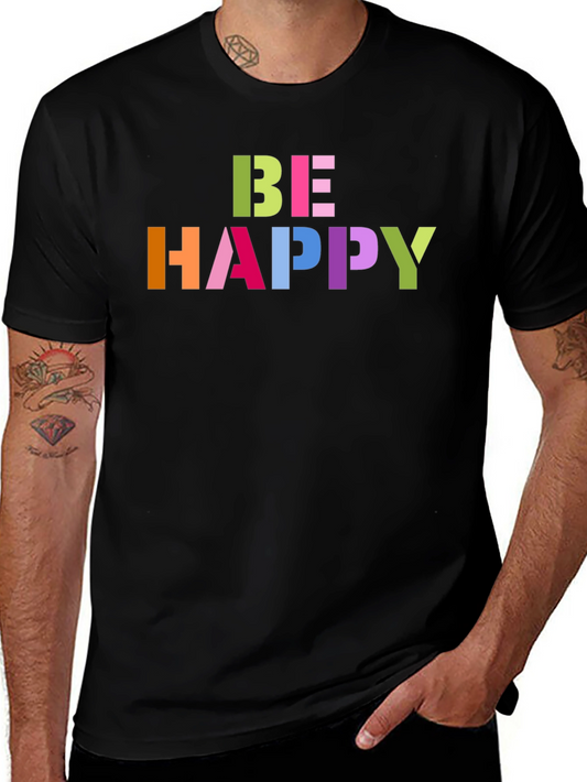 Be Happy Graphic Tee - Colorful Lettering Black T-Shirt