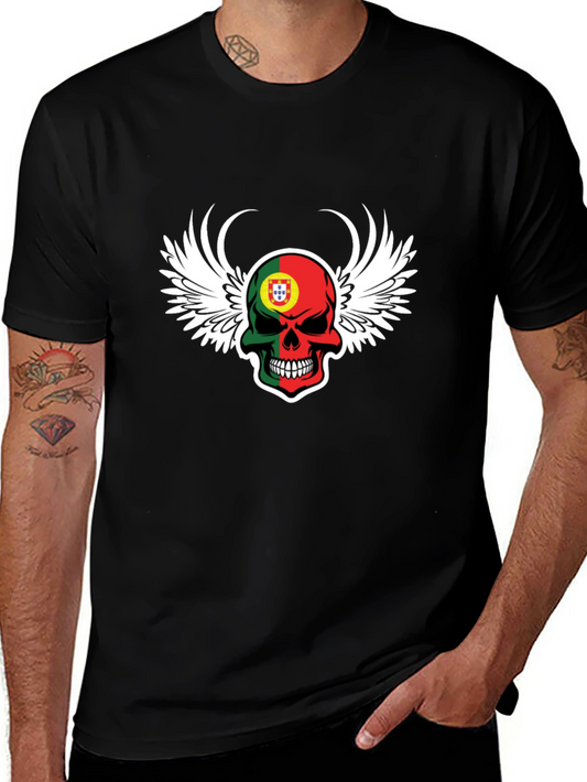 Portugal Flag Skull Wings T-Shirt - Mens Black Tee