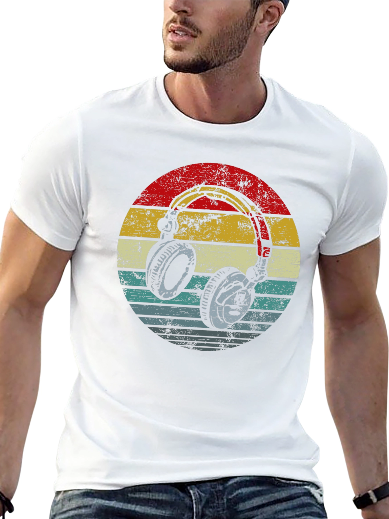 Retro Headphones Graphic Tee - Black