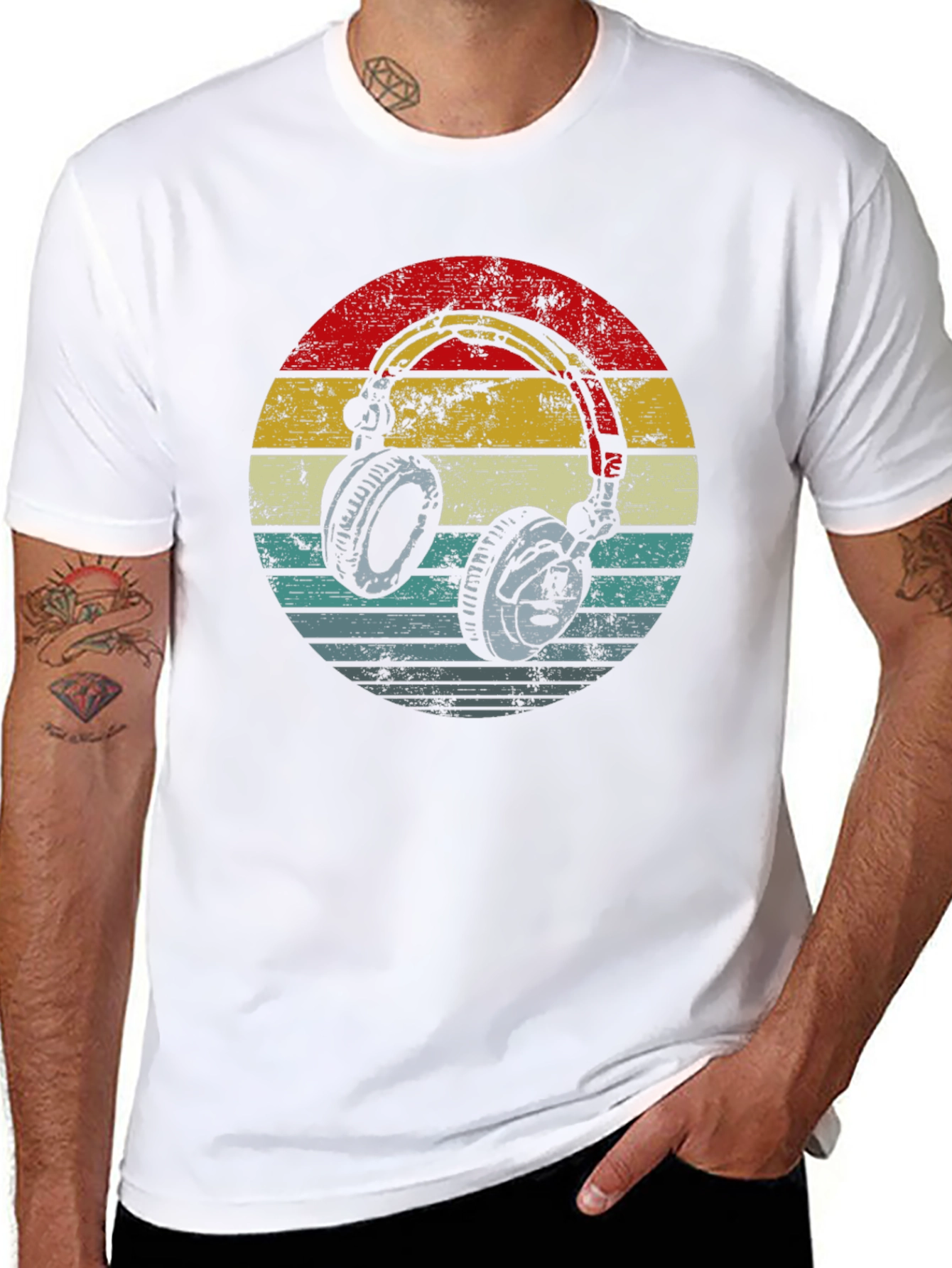 Retro Headphones Graphic Tee - Black