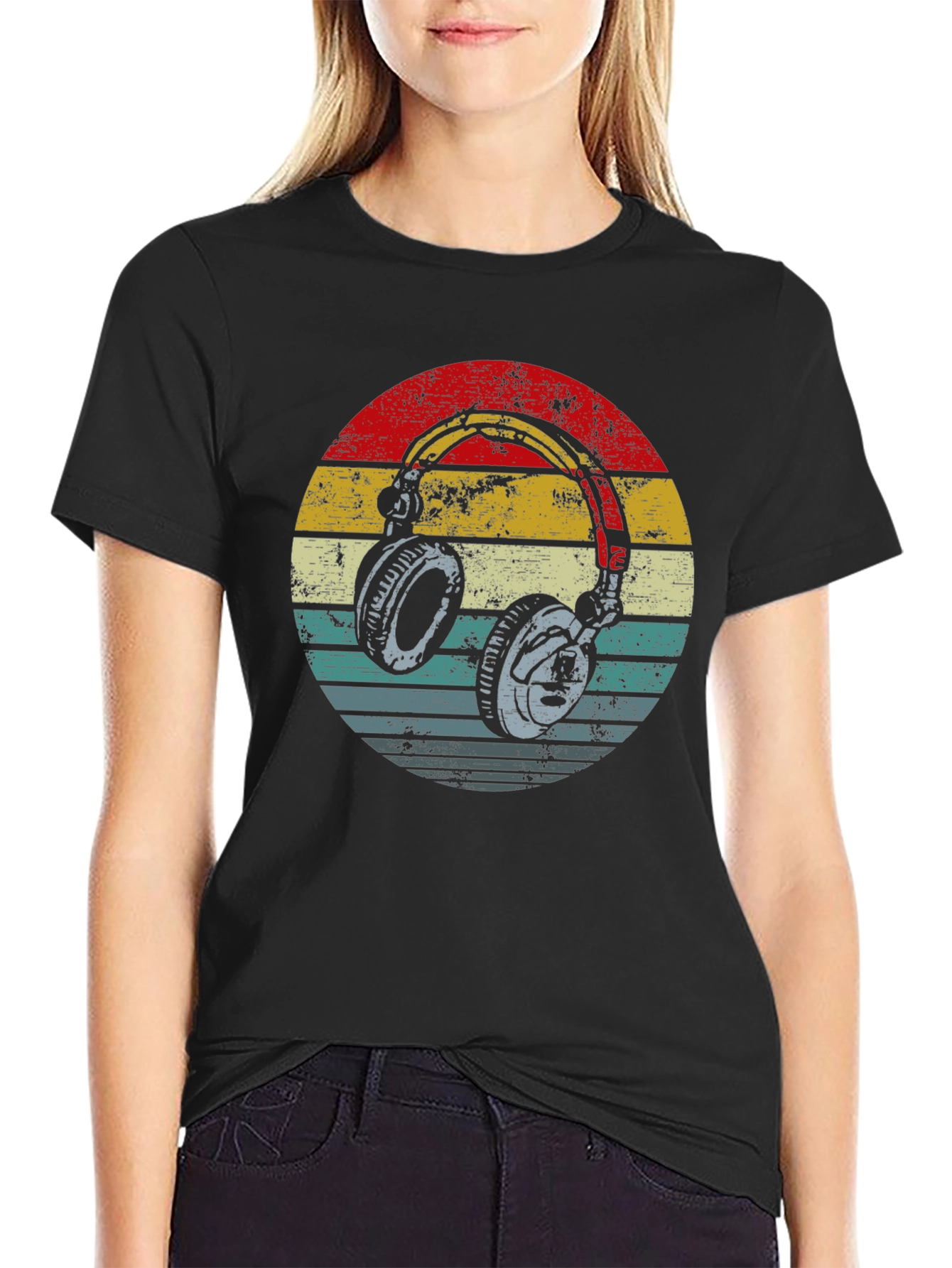 Retro Headphones Graphic Tee - Black
