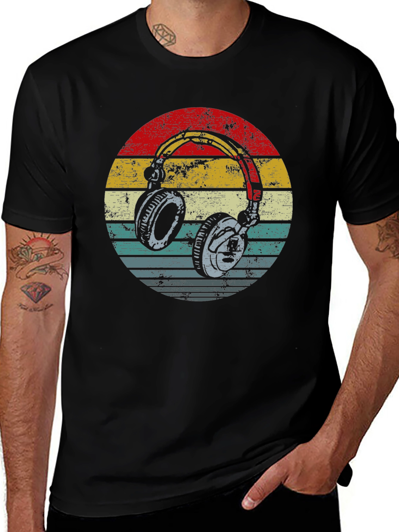 Retro Headphones Graphic Tee - Black