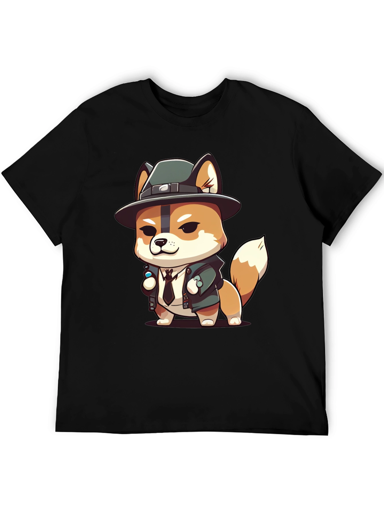 Cartoon Dog Detective Black T-Shirt