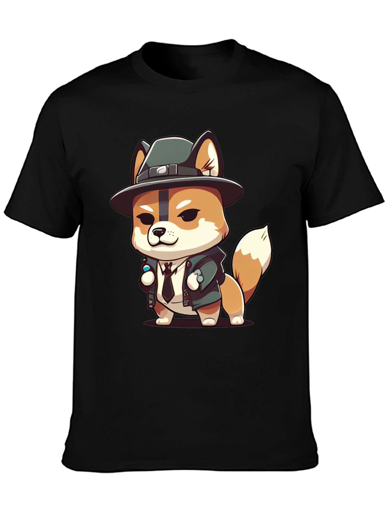 Cartoon Dog Detective Black T-Shirt
