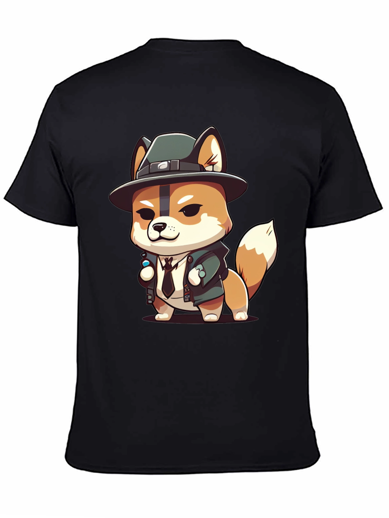 Cartoon Dog Detective Black T-Shirt
