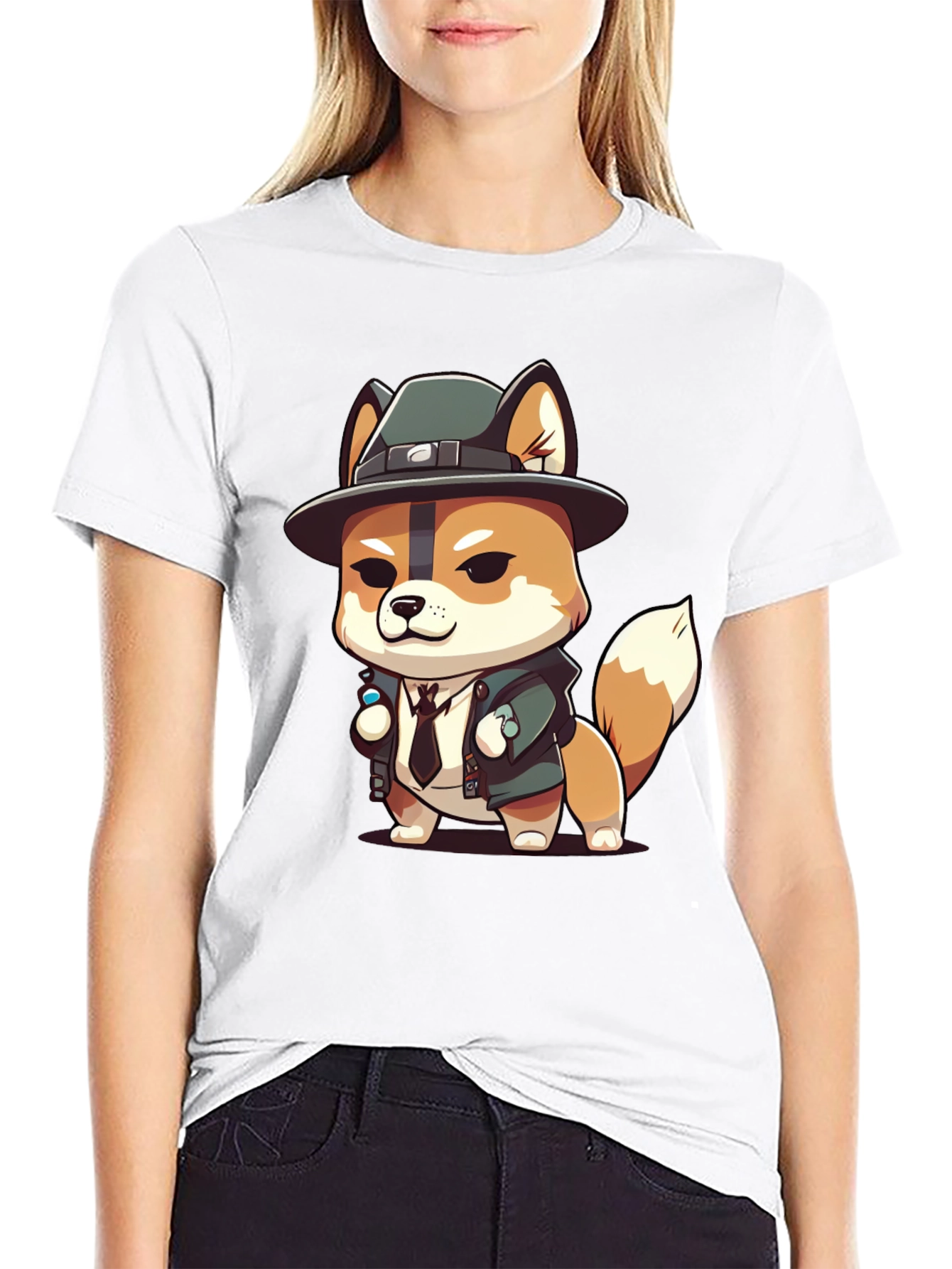 Cartoon Dog Detective Black T-Shirt