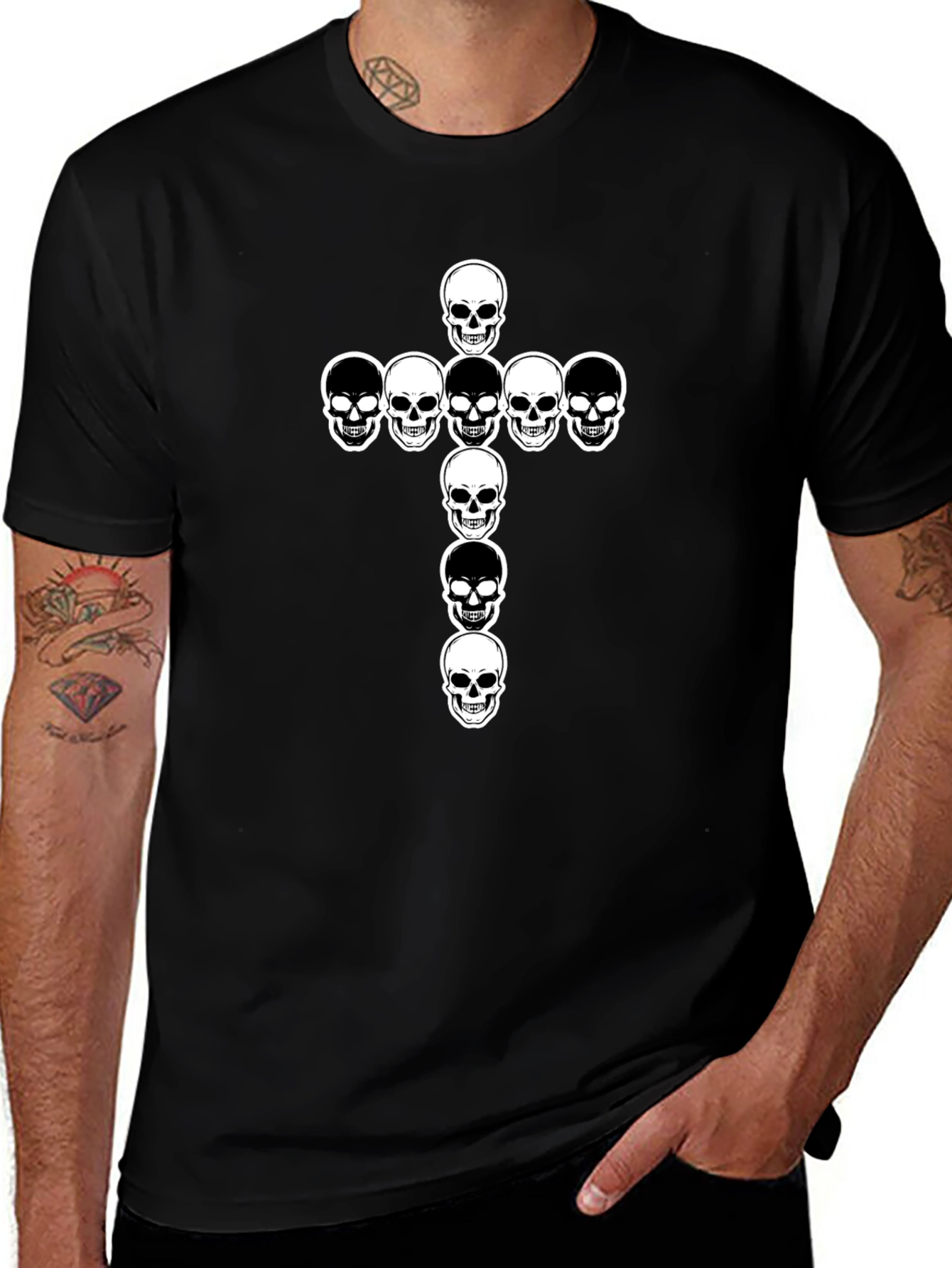 Skull Cross Graphic Tee - Black Cotton T-Shirt