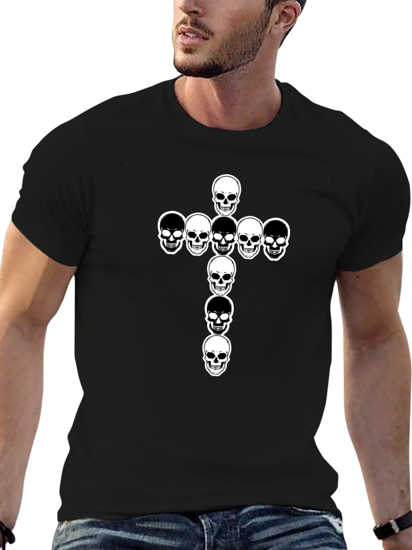 Skull Cross Graphic Tee - Black Cotton T-Shirt