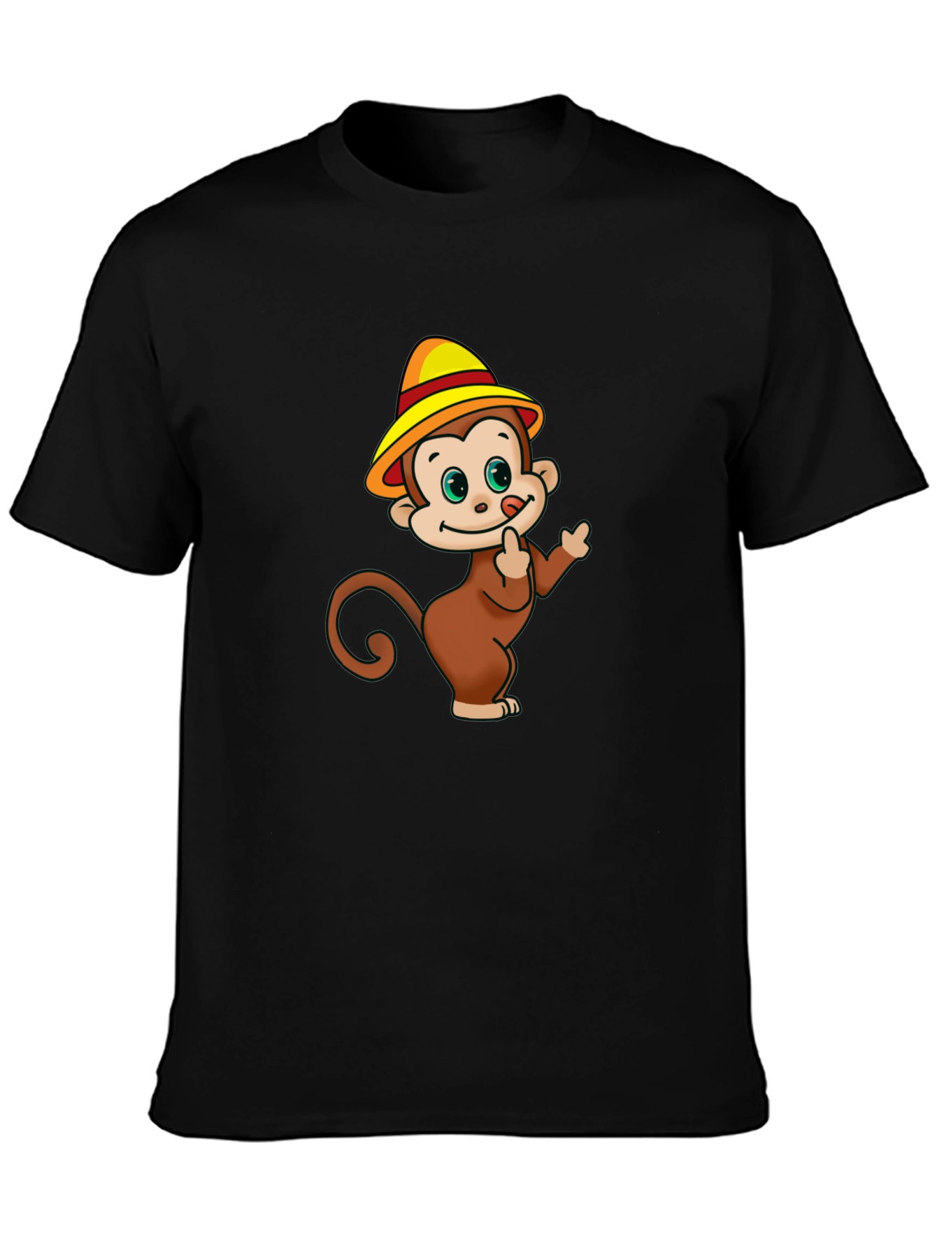 Cartoon Monkey Graphic Black T-Shirt