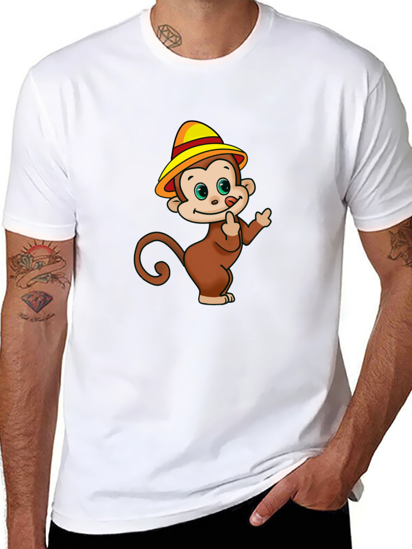 Cartoon Monkey Graphic Black T-Shirt