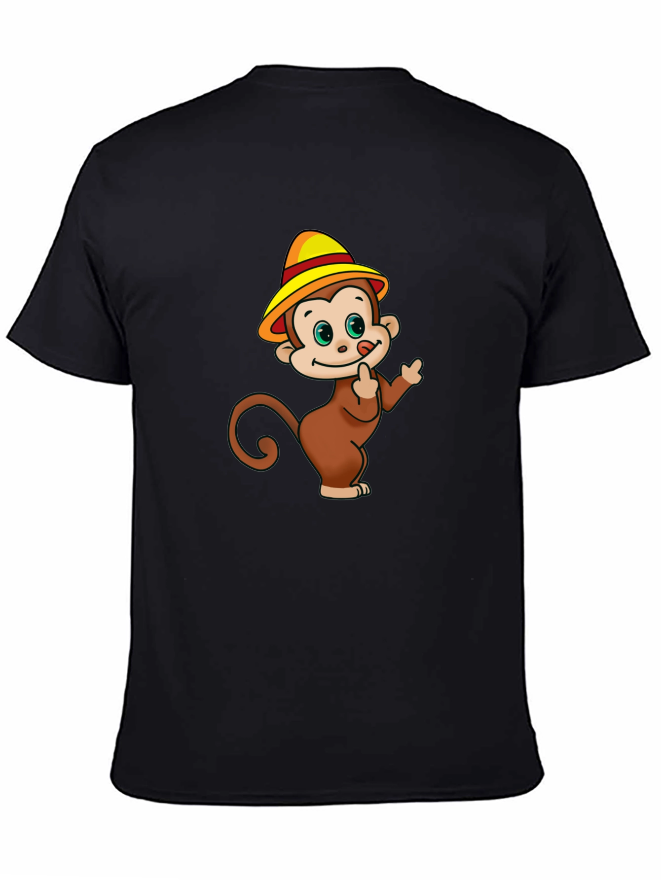 Cartoon Monkey Graphic Black T-Shirt