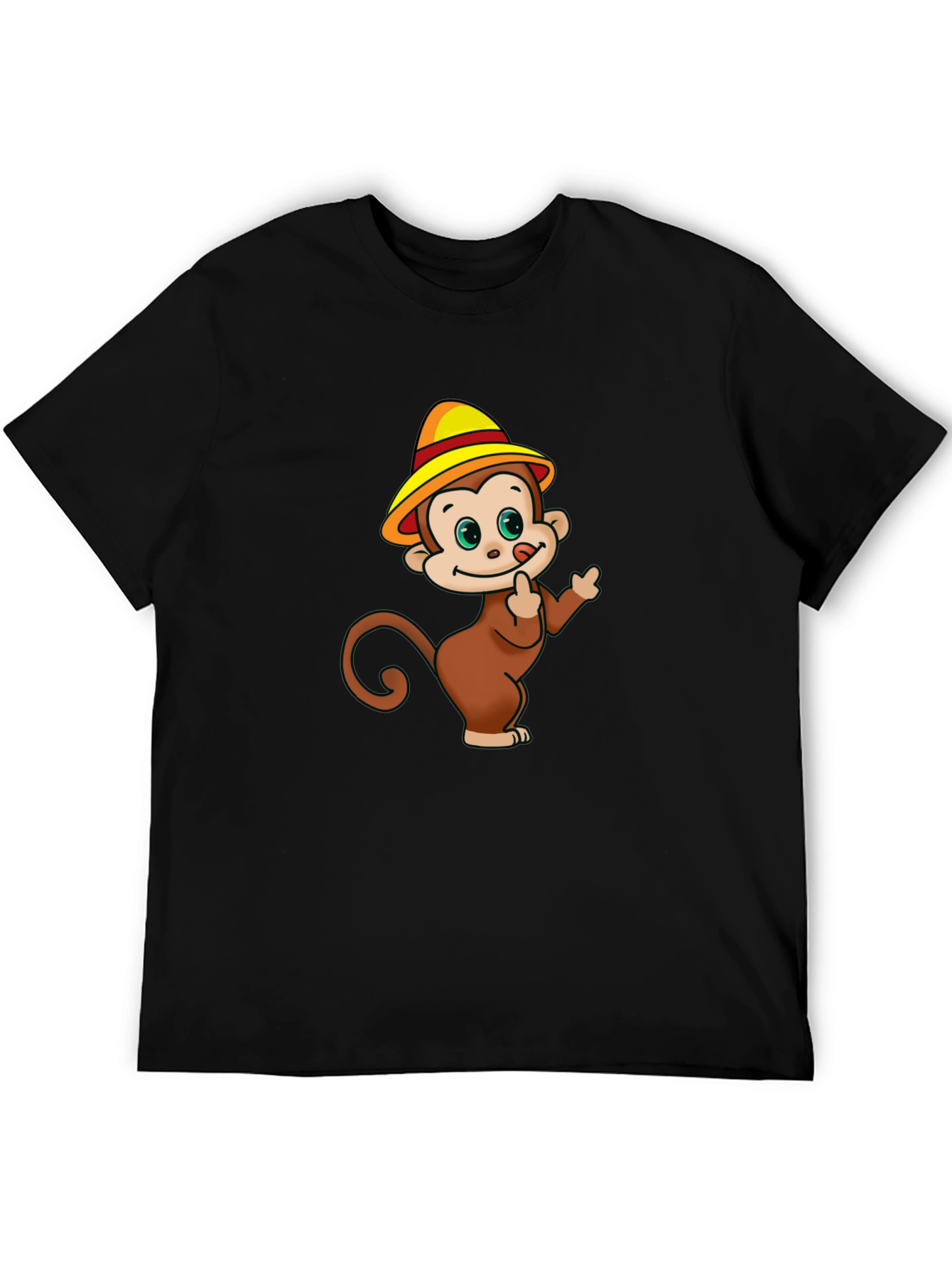 Cartoon Monkey Graphic Black T-Shirt