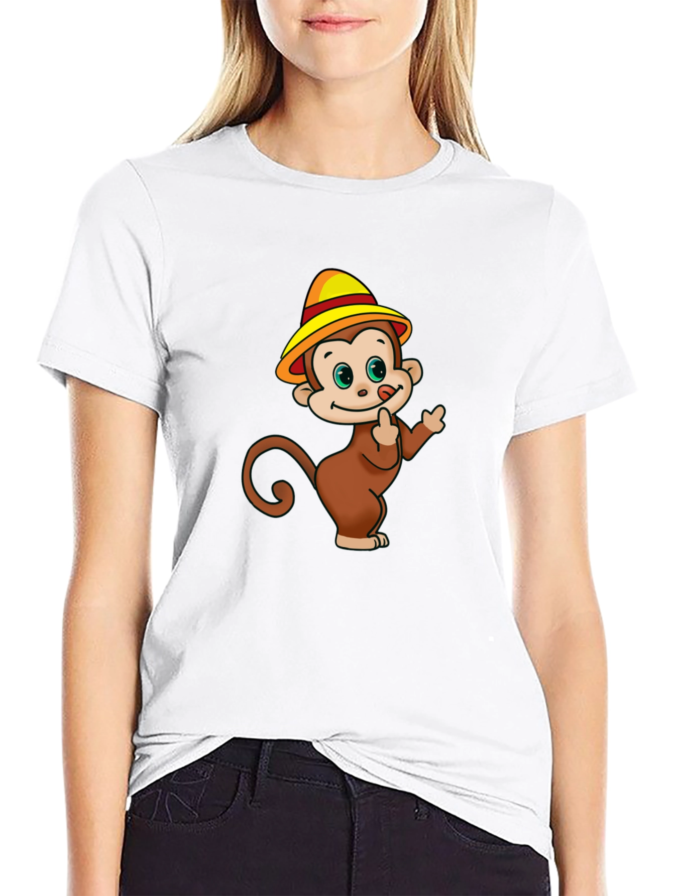 Cartoon Monkey Graphic Black T-Shirt